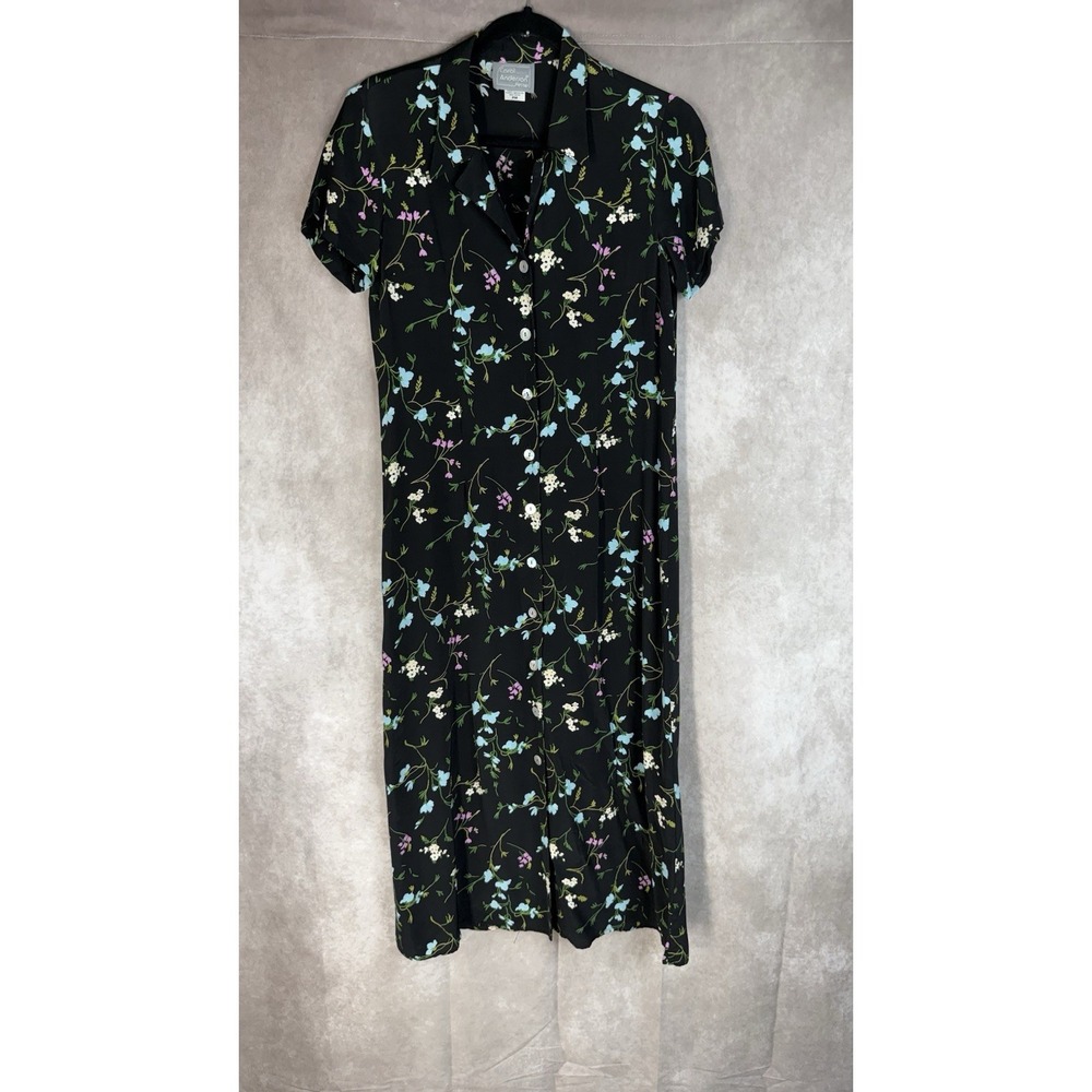 VTG Carol Anderson Collared Floral Dress With Cinched Waist In Black Sz M Petite